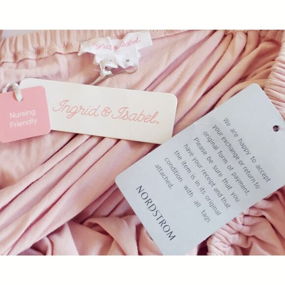 INGRID & ISABEL boho maternity ruffle off the shoulder pink maxi dress Sz S NEW - Picture 7 of 9